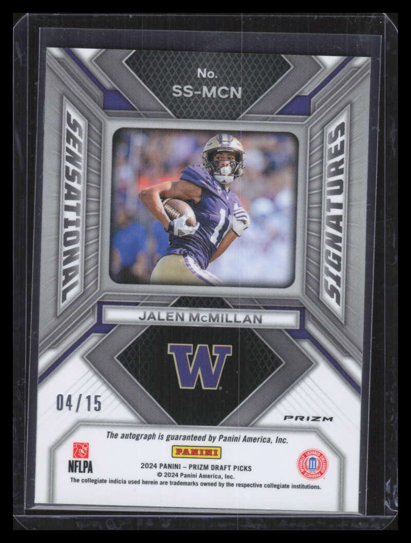 2024 Panini Prizm Draft Sensational Signatures Pink Jalen McMillan RC Auto 4/15