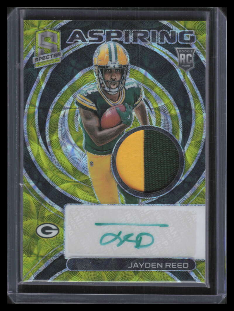 2023 Panini Spectra Aspiring Autographs Green 12 Jayden Reed RC Patch Auto 28/35