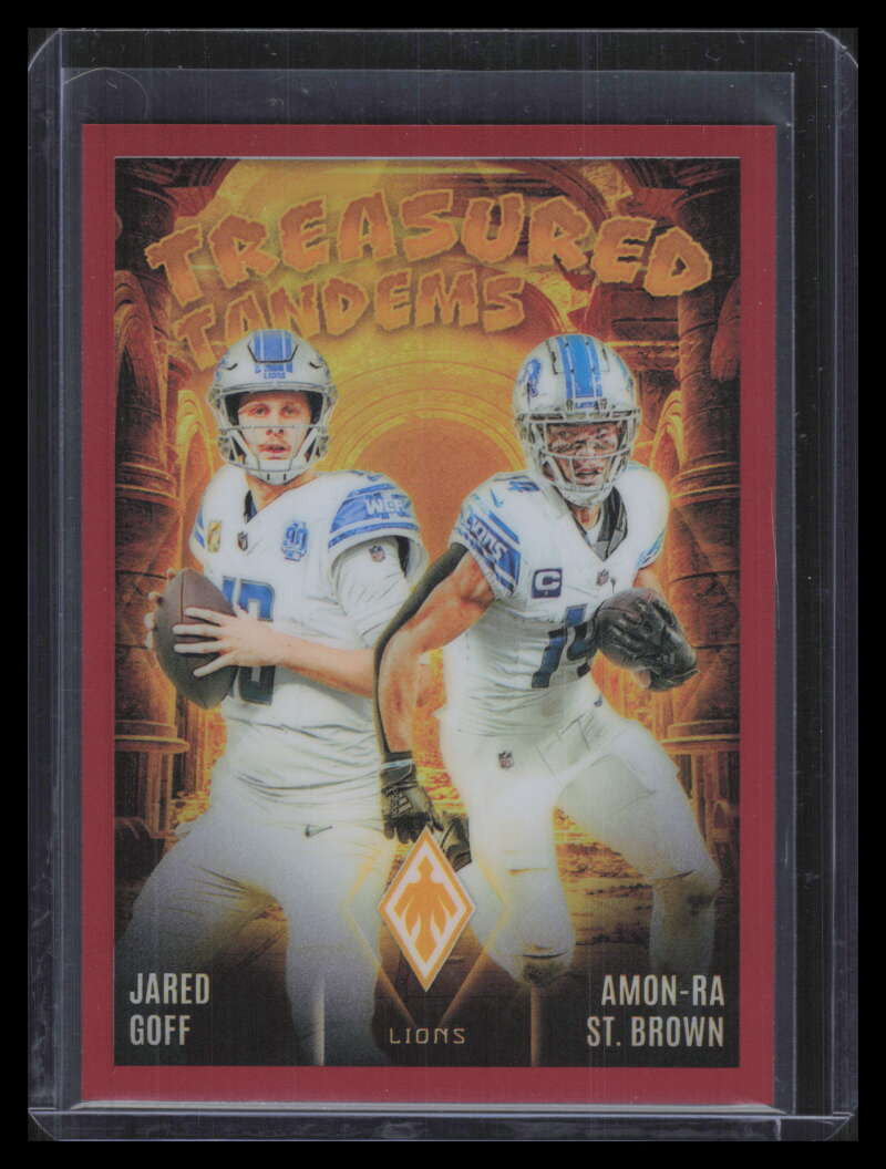 2024 Panini Phoenix Treasured Tandems Red 11 Amon-Ra St. Brown Jared Goff 25/99