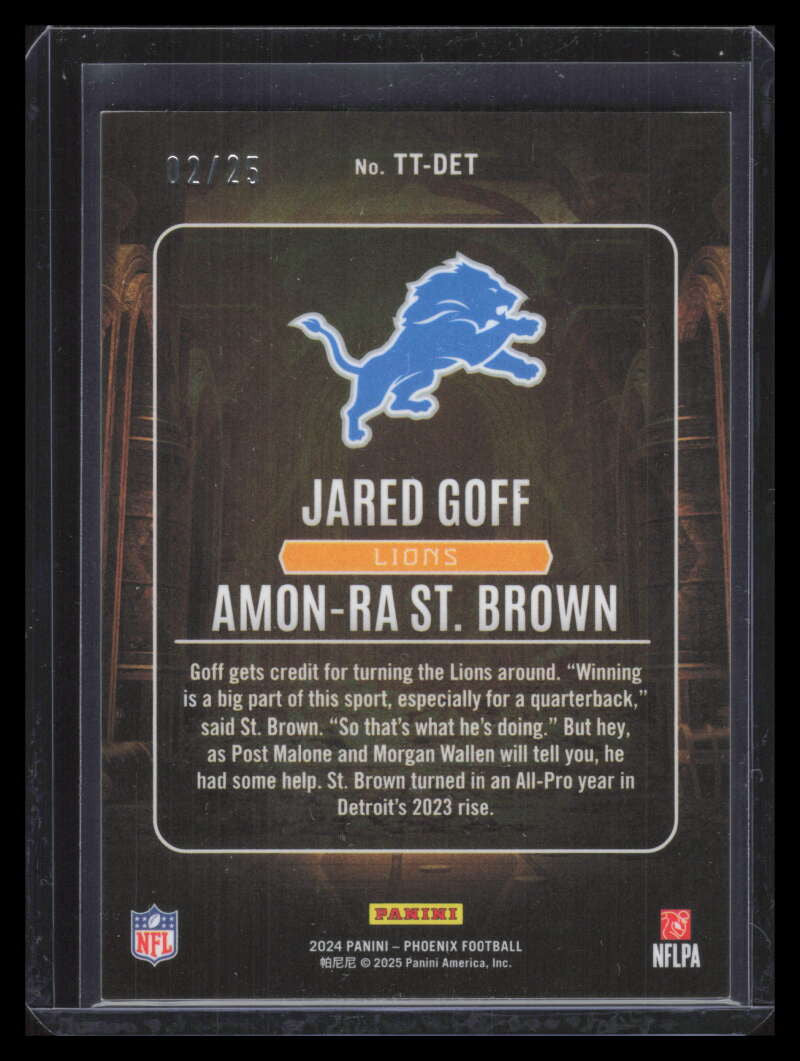 2024 Panini Phoenix Treasured Tandems Green 11 Amon-Ra St. Brown Jared Goff 2/25