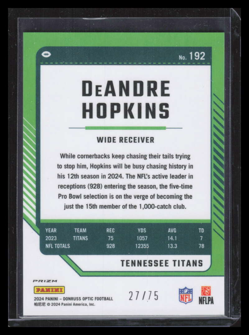 2024 Donruss Optic Electricity Refractor 192 DeAndre Hopkins 27/75