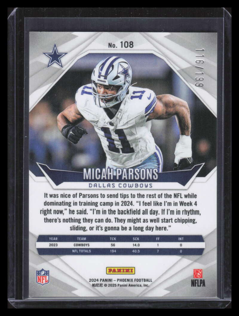 2024 Panini Phoenix Green Fade 108 Micah Parsons 116/199