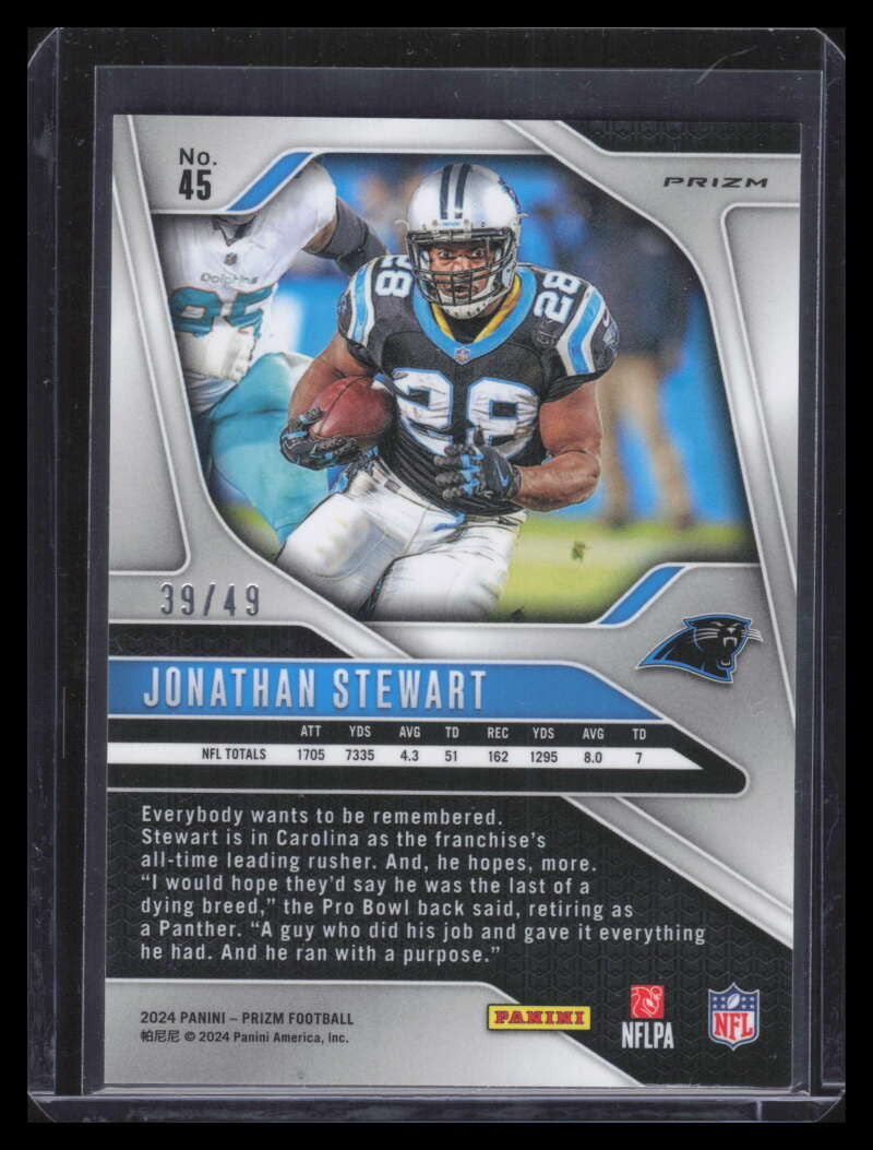 2024 Panini Prizm Prizms Purple Power Refractor 45 Jonathan Stewart 39/49