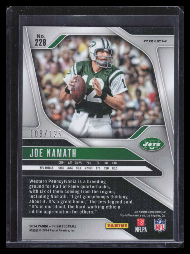 2024 Panini Prizm Prizms Purple Refractor 228 Joe Namath 108/125