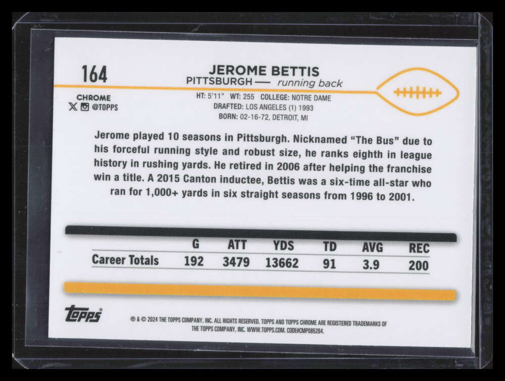 2024 Topps Chrome Green Geometric Refractor 164 Jerome Bettis 62/99