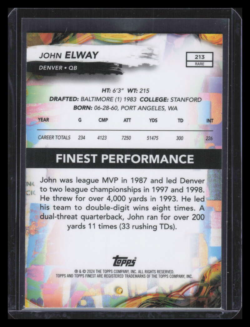 2024 Finest Blue Refractor 213 John Elway 13/99 Rare