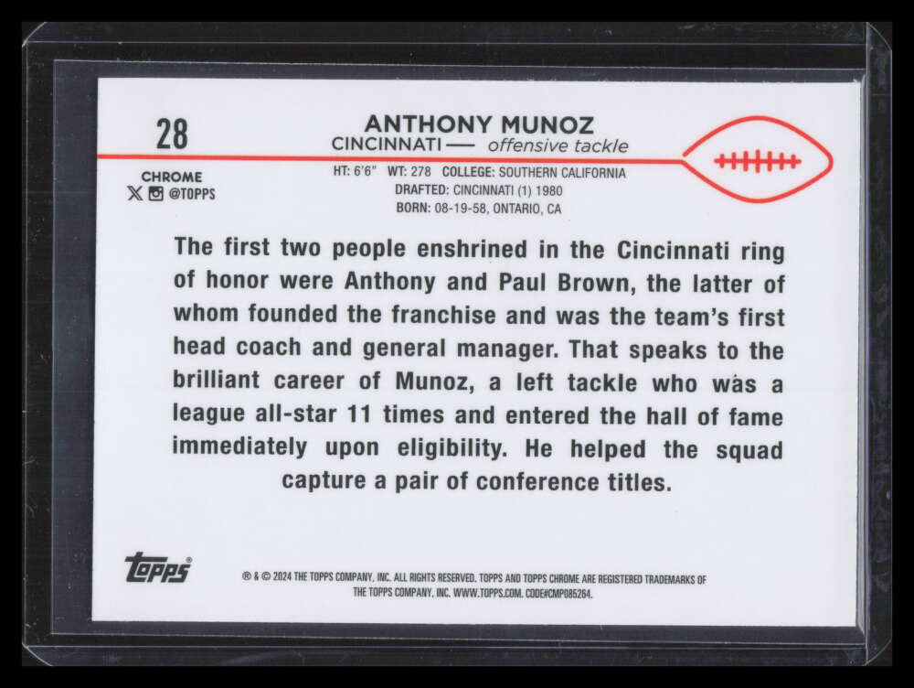 2024 Topps Chrome Yellow Geometric Refractor 28 Anthony Munoz 8/75