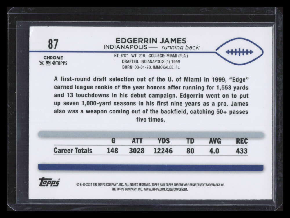 2024 Topps Chrome Green Sonar Refractor 87 Edgerrin James 50/99