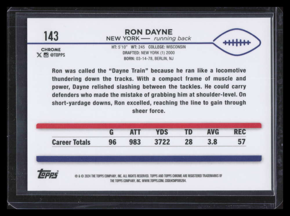 2024 Topps Chrome Sapphire Gold Refractor 143 Ron Dayne 6/50