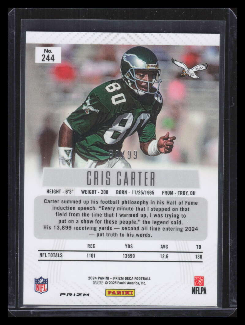 2024 Panini Prizm Deca Prizms Purple Refractor 244 Cris Carter 88/99