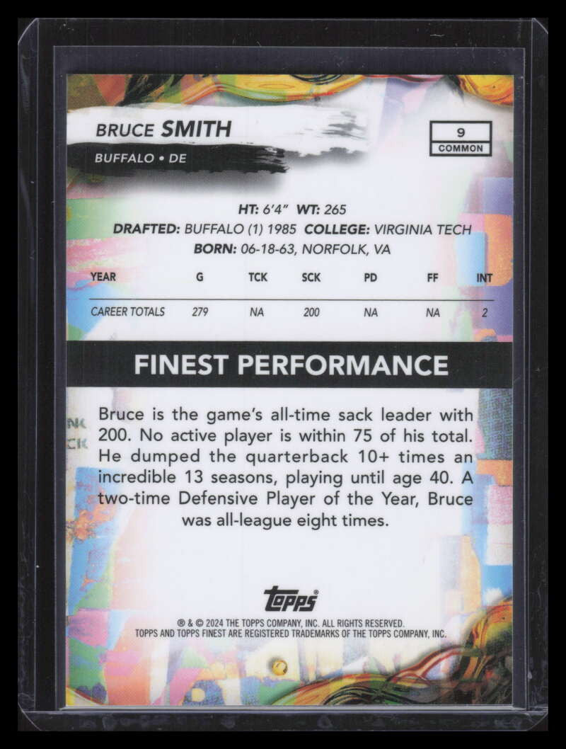 2024 Finest Gold Refractor 9 Bruce Smith 19/50 Common