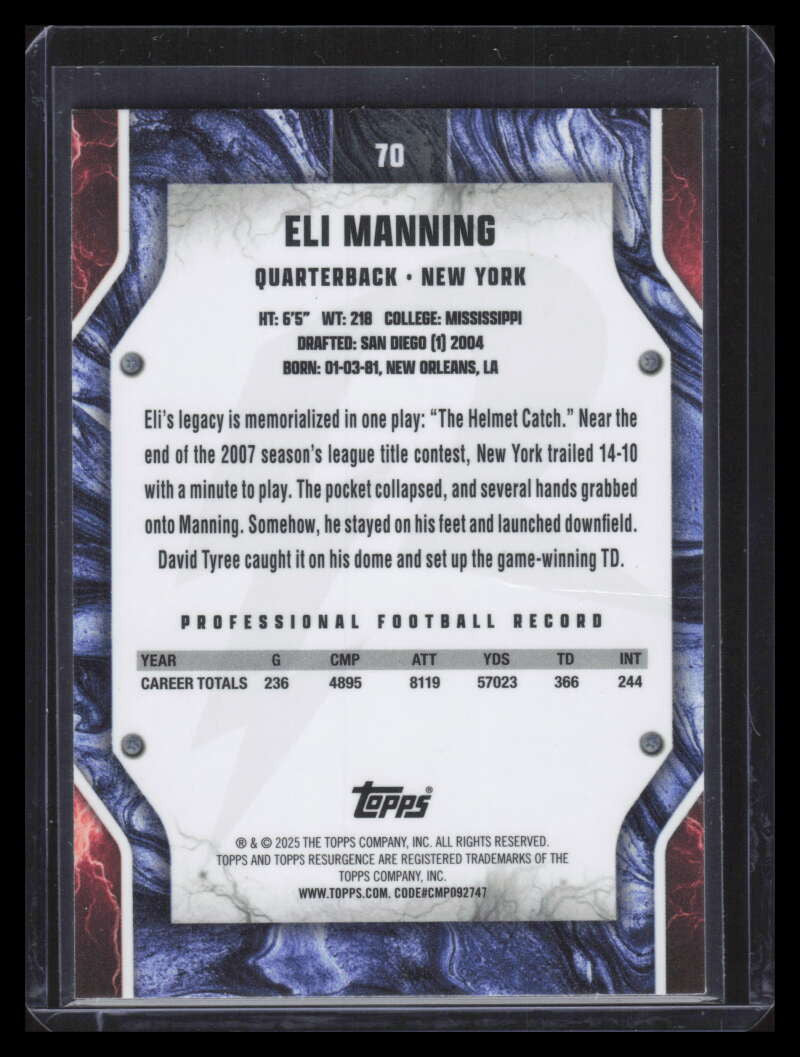 2024 Topps Resurgence Purple Surge Refractor 70 Eli Manning 13/75