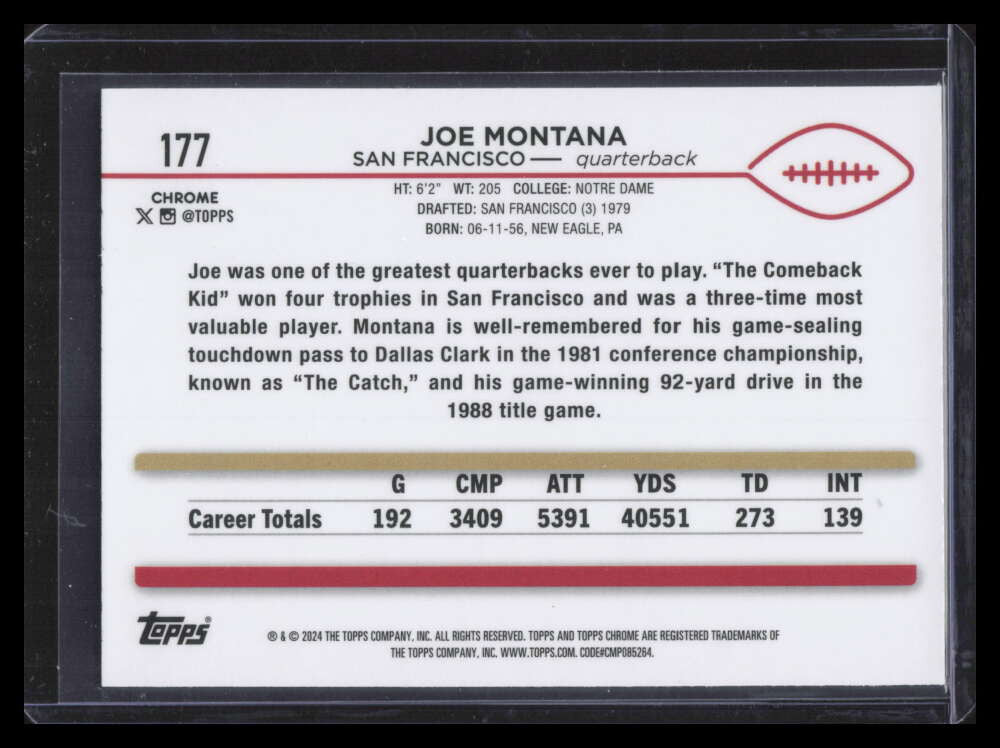 2024 Topps Chrome Negative Refractor 177 Joe Montana
