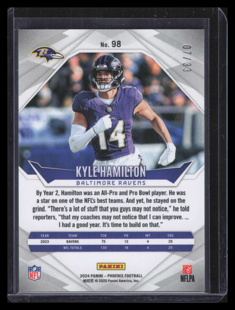 2024 Panini Phoenix Bronze Pandora 98 Kyle Hamilton 7/33