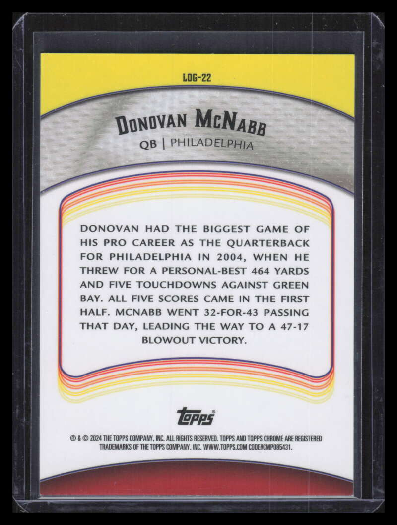 2024 Topps Chrome Legends of Gridiron Gold Refractor log22 Donovan McNabb 6/50