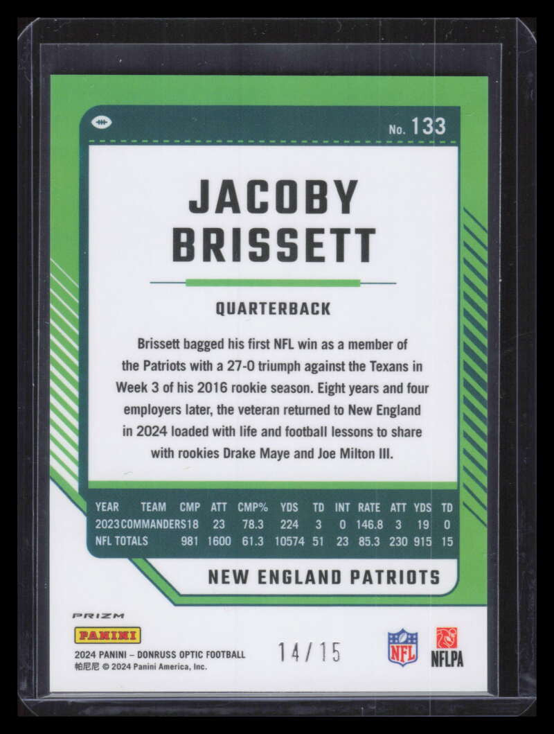 2024 Donruss Optic Ice Refractor 133 Jacoby Brissett 14/15