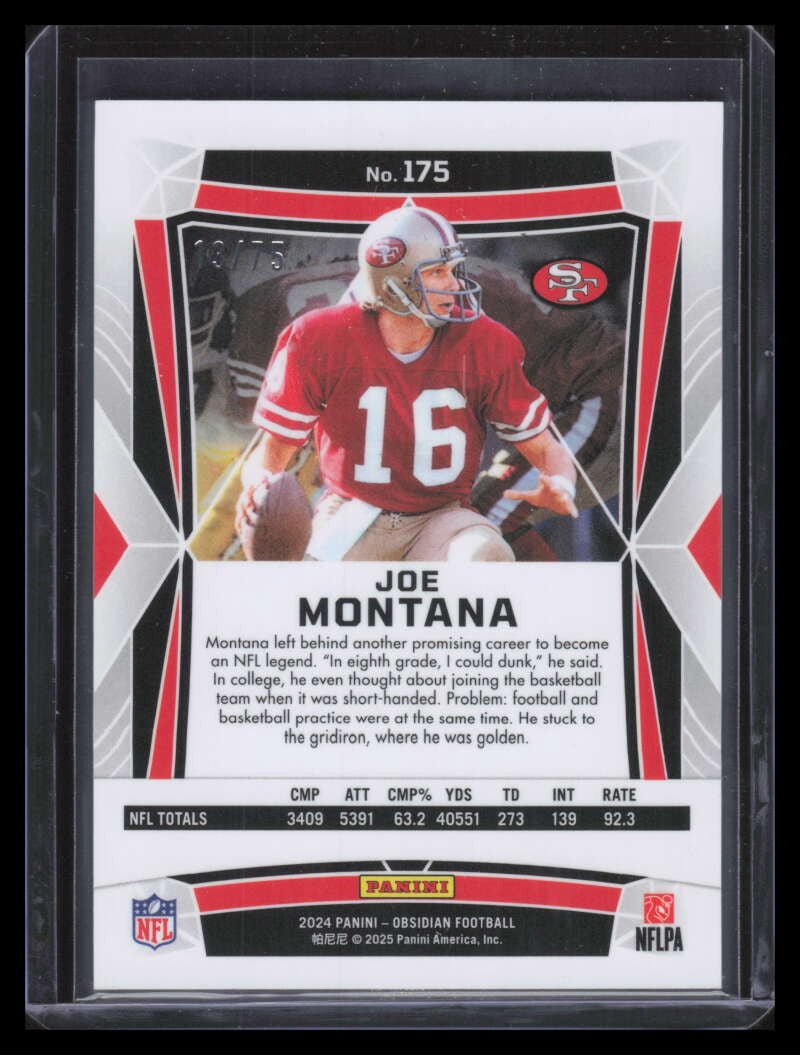 2024 Panini Obsidian Silver 175 Joe Montana 13/75