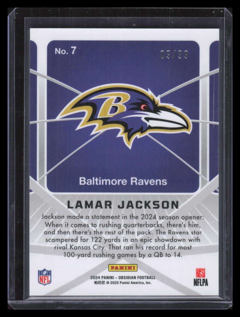 2024 Panini Obsidian Atomic Initials Silver 7 Lamar Jackson 9/99