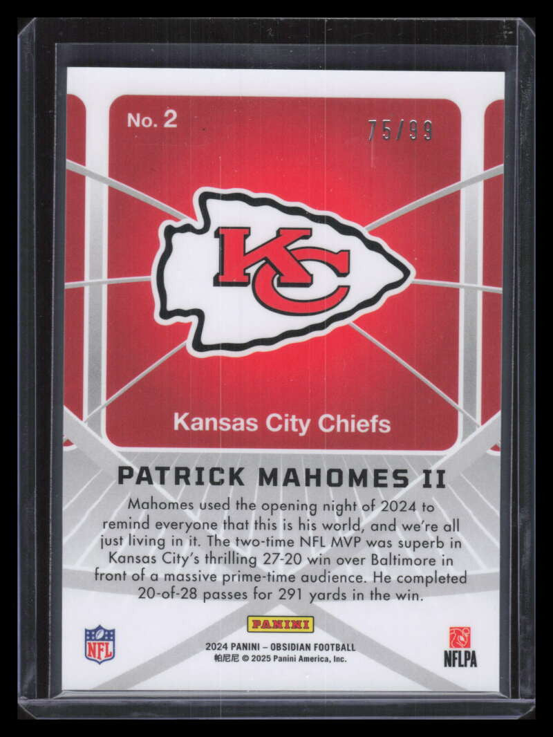 DELETE 166812 2024 Panini Obsidian Atomic Initials Silver 2 Patrick Mahomes II 75/99