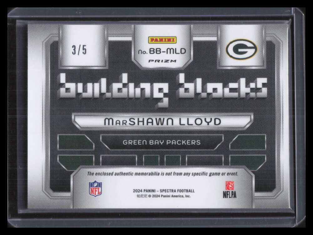 SOLD 166862 2024 Panini Spectra Building Blocks Materials MarShawn Lloyd RC Triple Patch 3/5