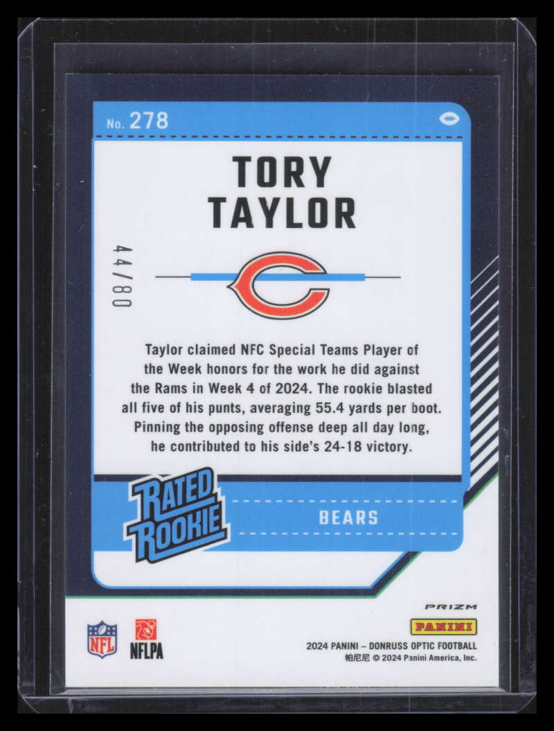 2024 Donruss Optic Pink Velocity Refractor 278 Tory Taylor RR Rated Rookie 44/80