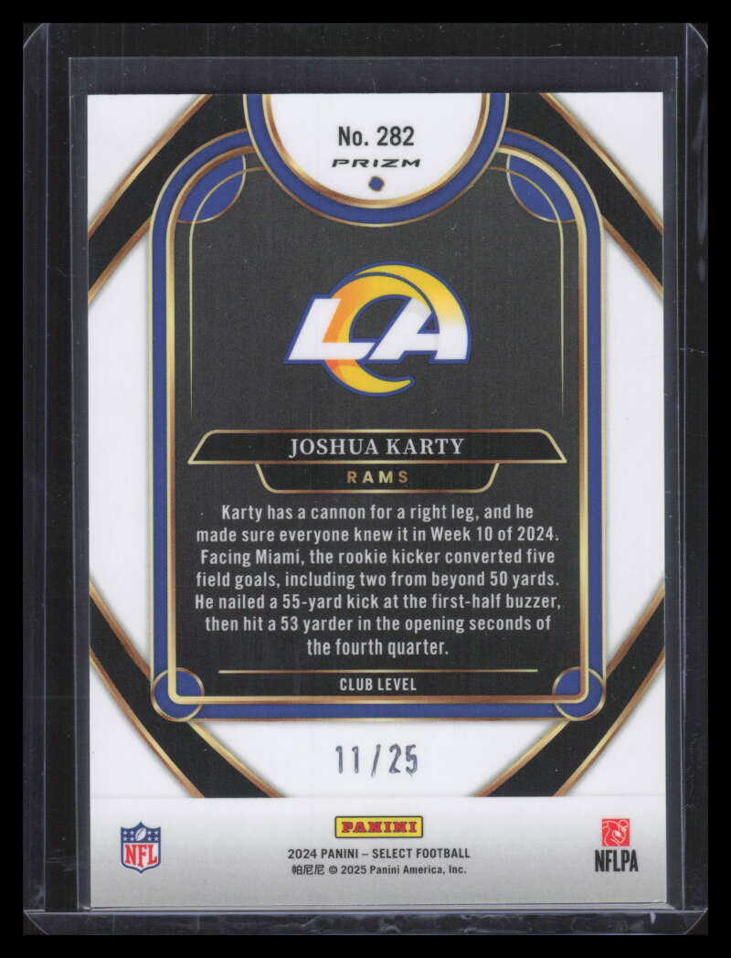 2024 Select Prizm Tie Dye Refractor 282 Joshua Karty Rookie 11/25 Club Level