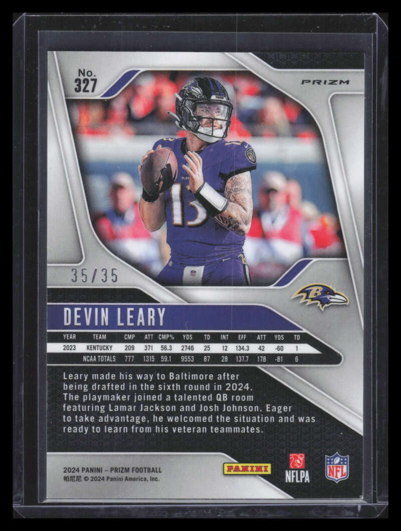2024 Panini Prizm Prizms Red Shimmer Refractor 327 Devin Leary Rookie 35/35