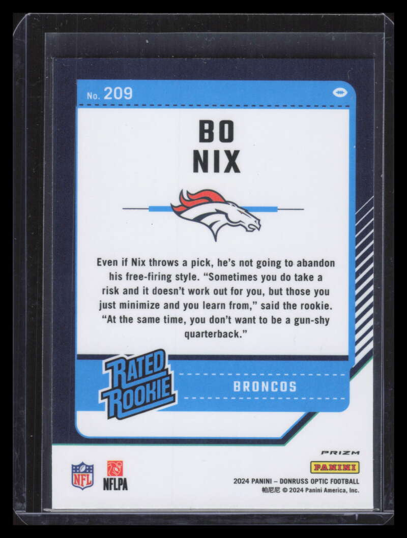 2024 Donruss Optic Purple Shock Refractor 209 Bo Nix RR Rated Rookie 153110