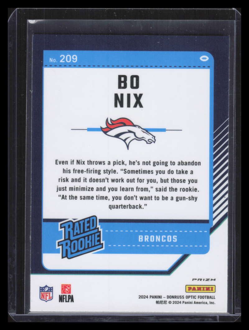 2024 Donruss Optic Purple Shock Refractor 209 Bo Nix RR Rated Rookie 153112
