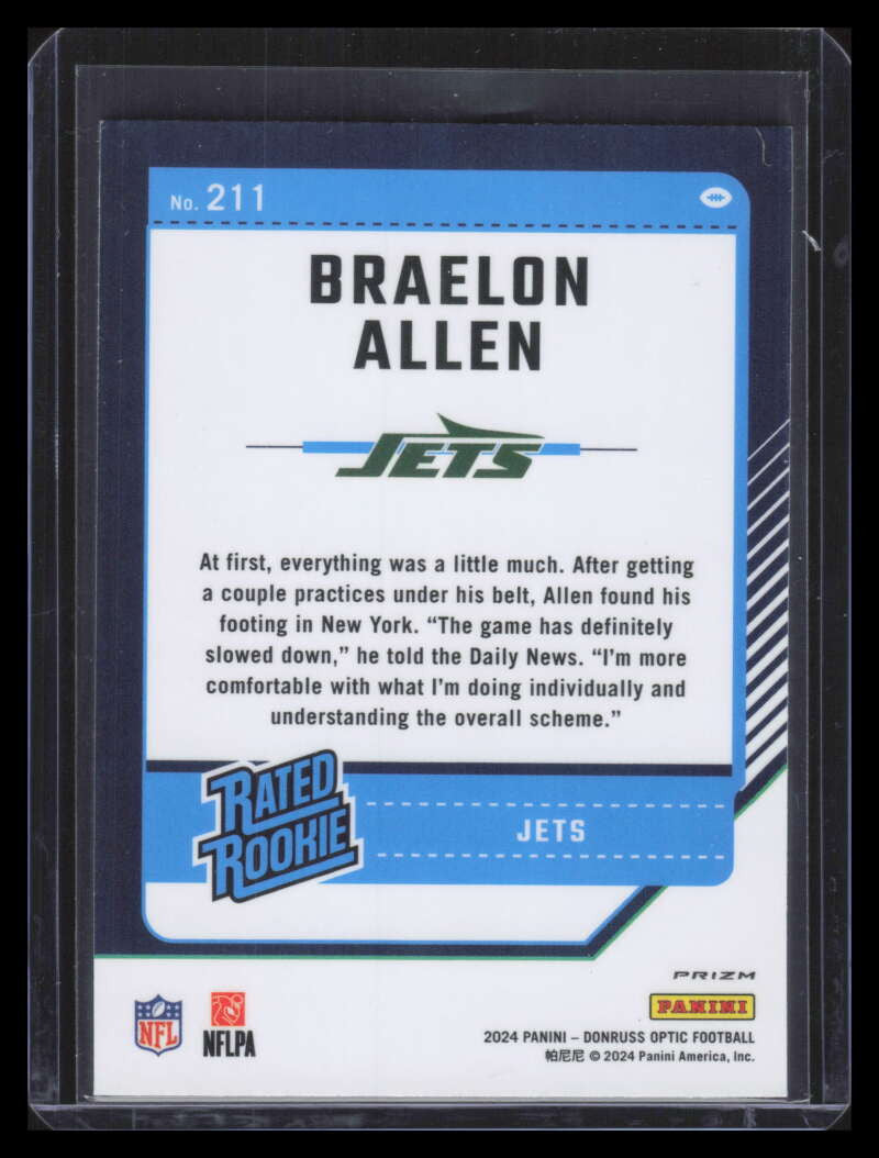2024 Donruss Optic Teal Velocity 211 Braelon Allen RR Rated Rookie