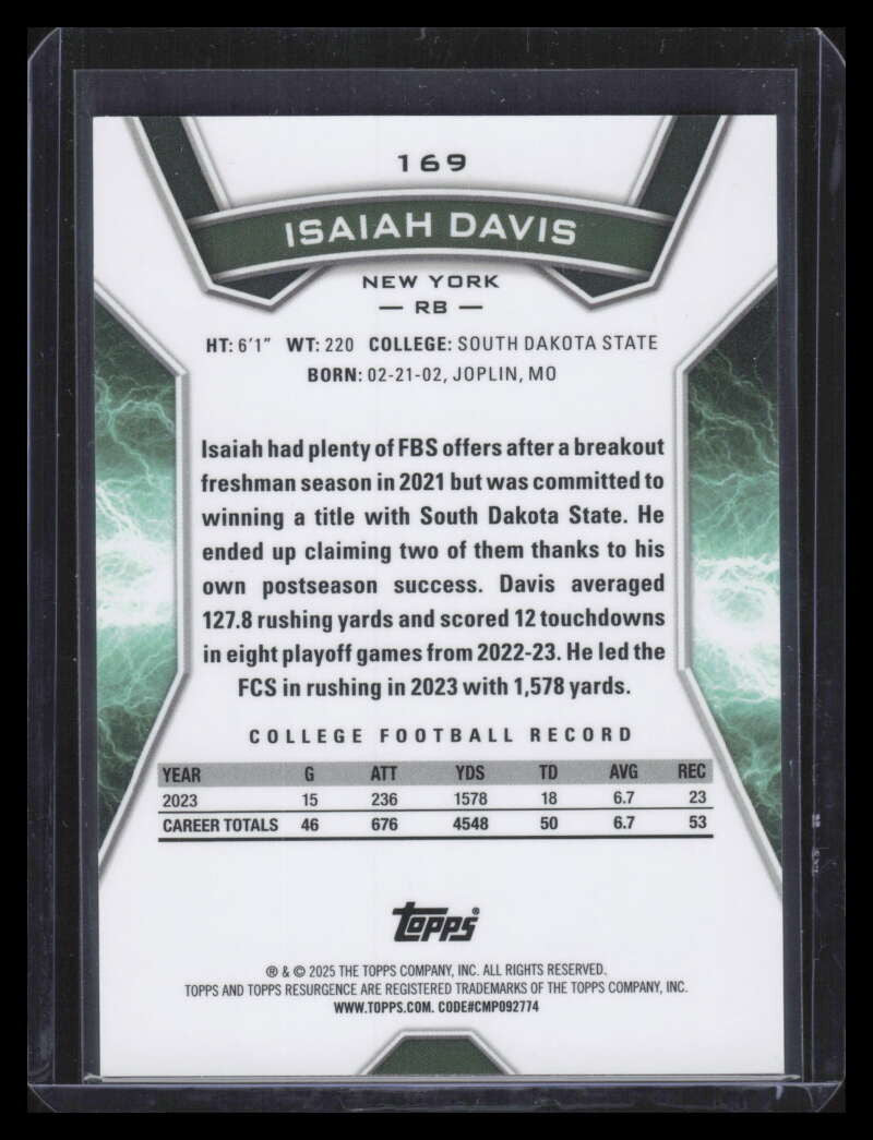2024 Topps Resurgence Orange Power Surge Refractor 169 Isaiah Davis Rookie 3/25