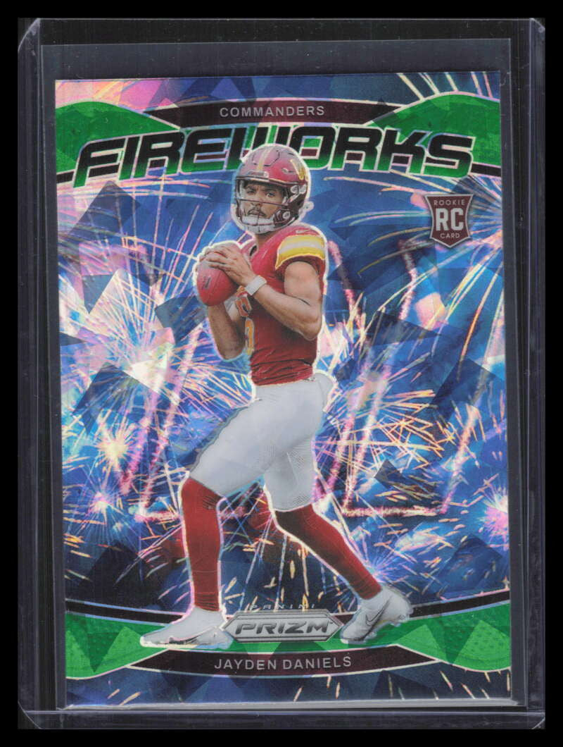 2024 Panini Prizm Fireworks Prizms Green Ice Refractor 24 Jayden Daniels Rookie ID: 166951