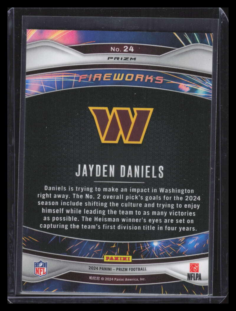 2024 Panini Prizm Fireworks Prizms Green Ice Refractor 24 Jayden Daniels Rookie ID: 166951