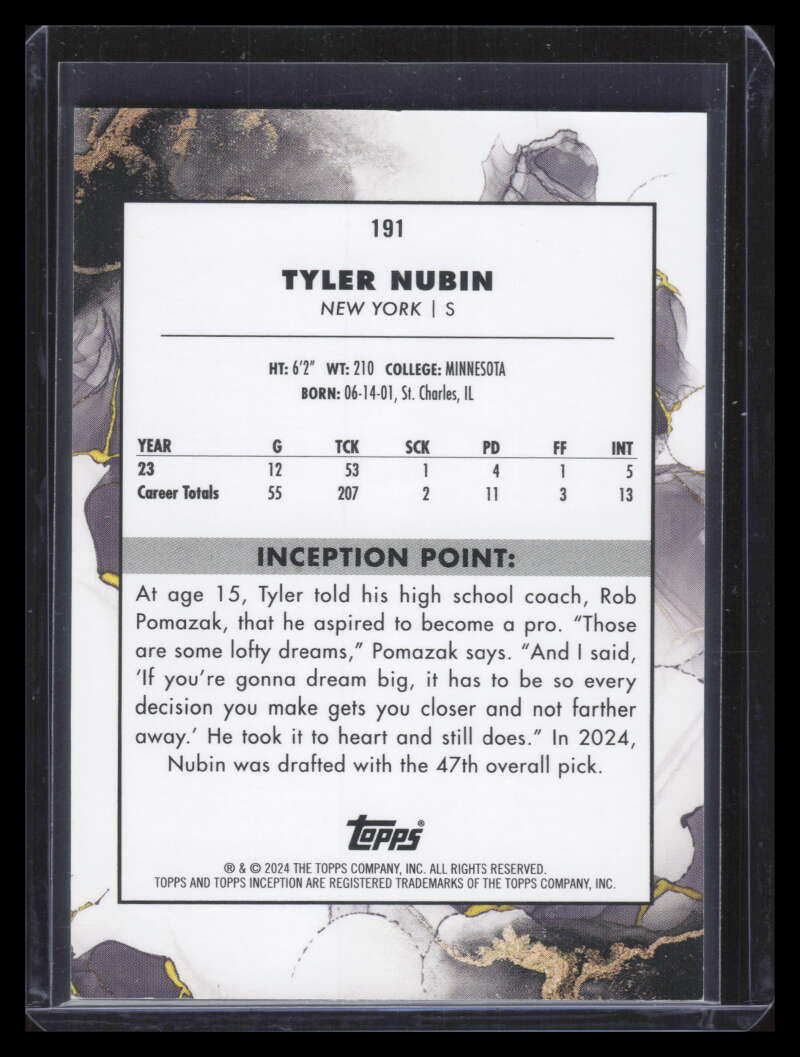 2024 Topps Inception Blue 191 Tyler Nubin Rookie 5/10