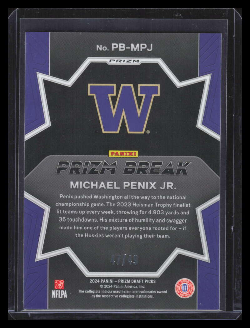 2024 Panini Prizm Draft Picks Break Orange Pulsar 22 Michael Penix Jr. RC 47/49