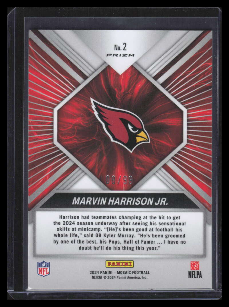 2024 Panini Mosaic Overdrive Blue Refractor 2 Marvin Harrison Jr. Rookie 8/99
