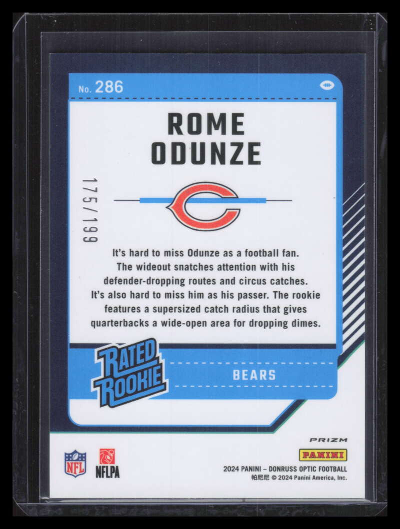 2024 Donruss Optic Blue Refractor 286 Rome Odunze RR Rated Rookie 175/199