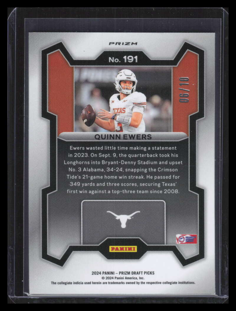 2024 Panini Prizm Draft Picks Prizms Gold Refractor 191 Quinn Ewers Rookie 6/10