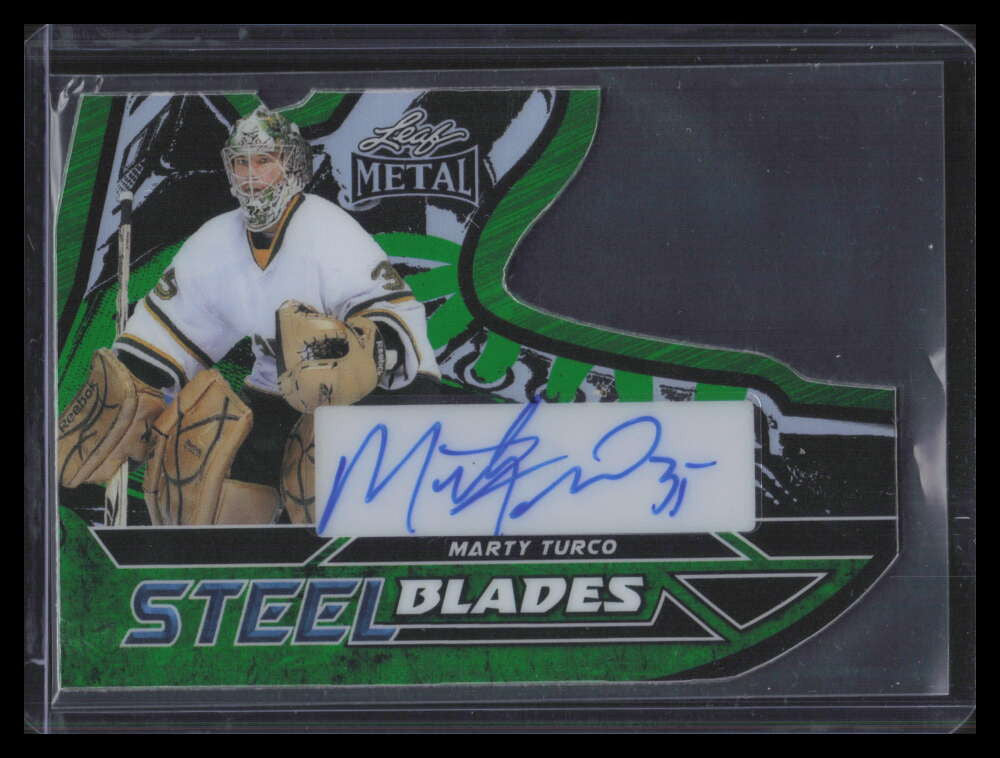 DELETE 166994 2025 Leaf Metal Legends Steel Blades Green sbmt1 Marty Turco Auto 3/3