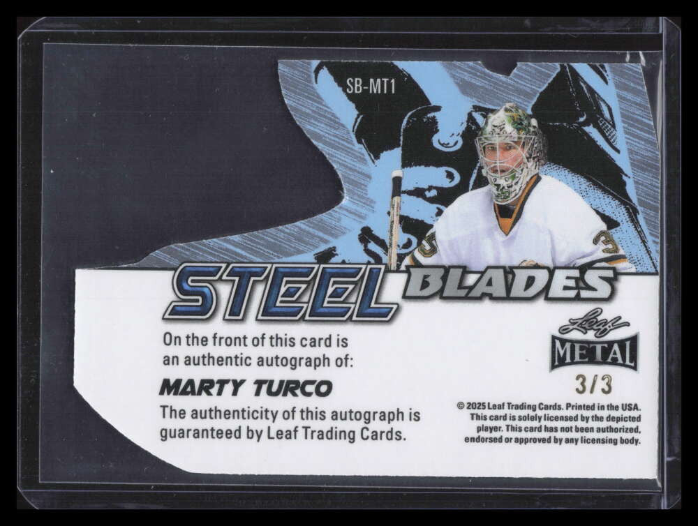 DELETE 166994 2025 Leaf Metal Legends Steel Blades Green sbmt1 Marty Turco Auto 3/3