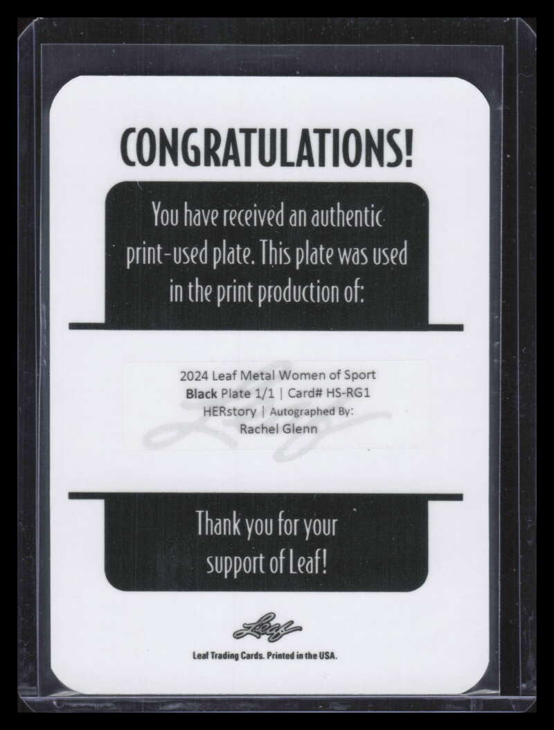 2024 Leaf Metal Women of Sport HERstory Printing Plate Rachel Glenn RC Auto 1/1