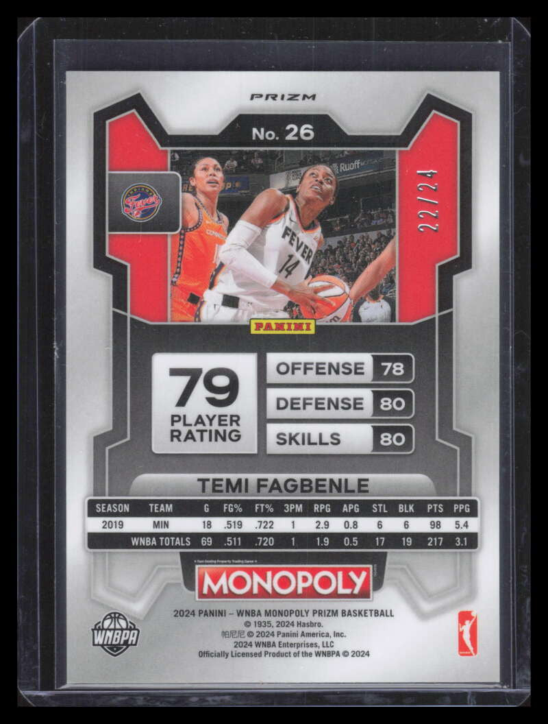 2024 Panini Prizm Monopoly WNBA Green 26 Temi Fagbenle 22/24