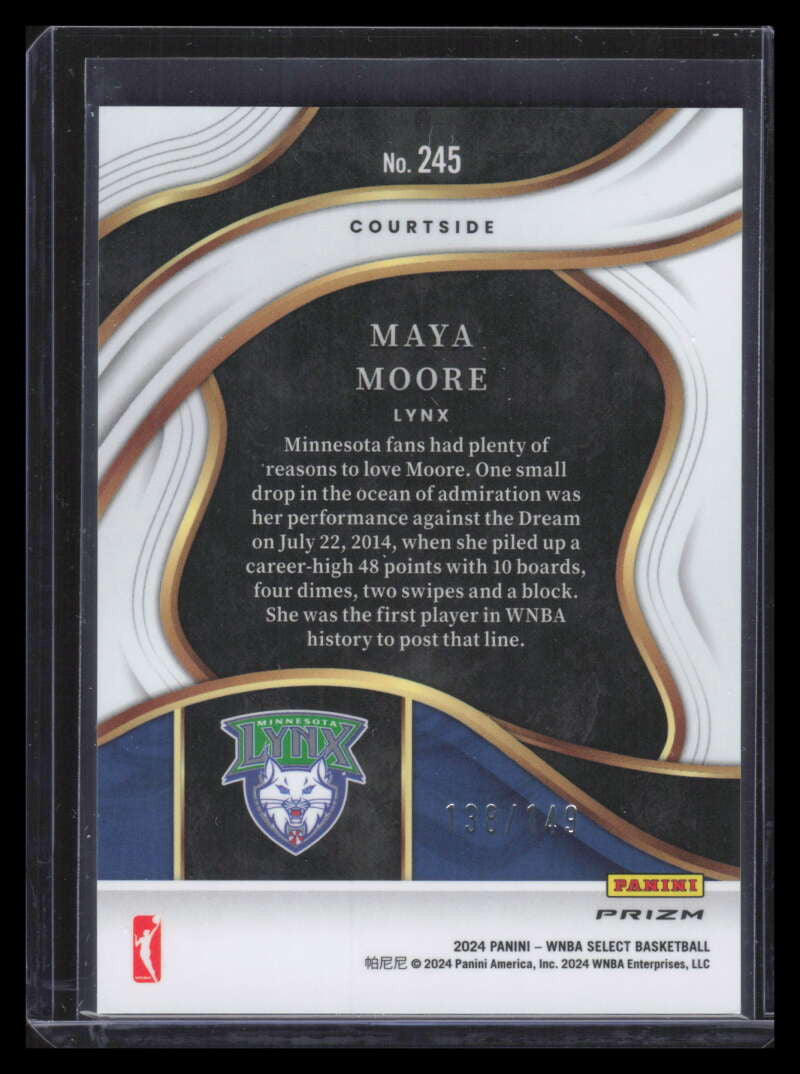 2024 Select WNBA Purple Ice Prizms Refractor 245 Maya Moore 138/149 Courtside