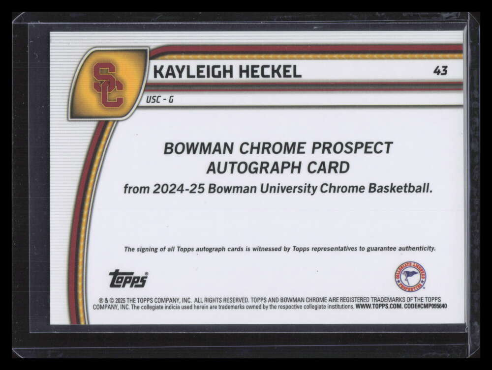 2024-25 Bowman Chrome U Autographs Green Refractor Kayleigh Heckel RC Auto 32/99