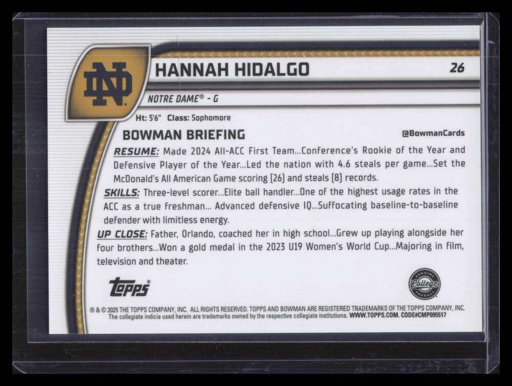 2024-25 Bowman Chrome University Red Refractor 26 Hannah Hidalgo Rookie 2/5