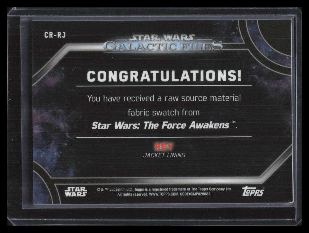 SOLD 167096 2018 Topps Star Wars Galactic Files Source Material CRRJ Rey's Jacket 21/50