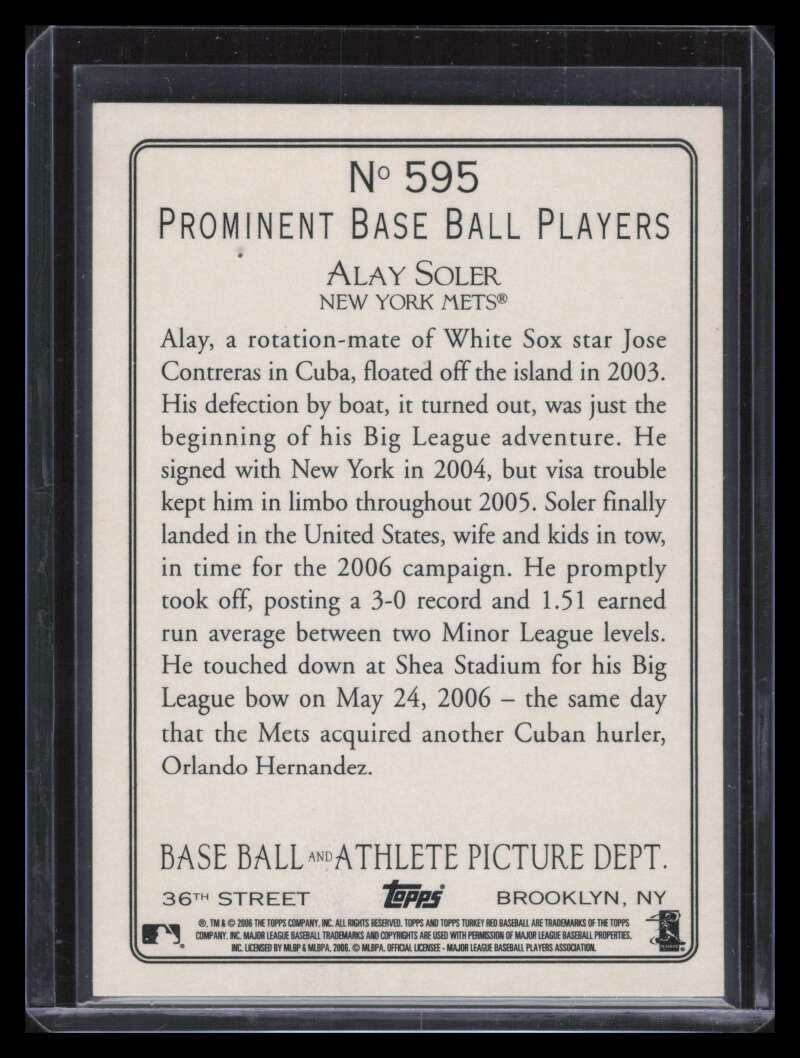 DELETE 167303 2006 Topps Turkey Red Framed Printing Plate Black 595 Alay Soler Rookie 1/1