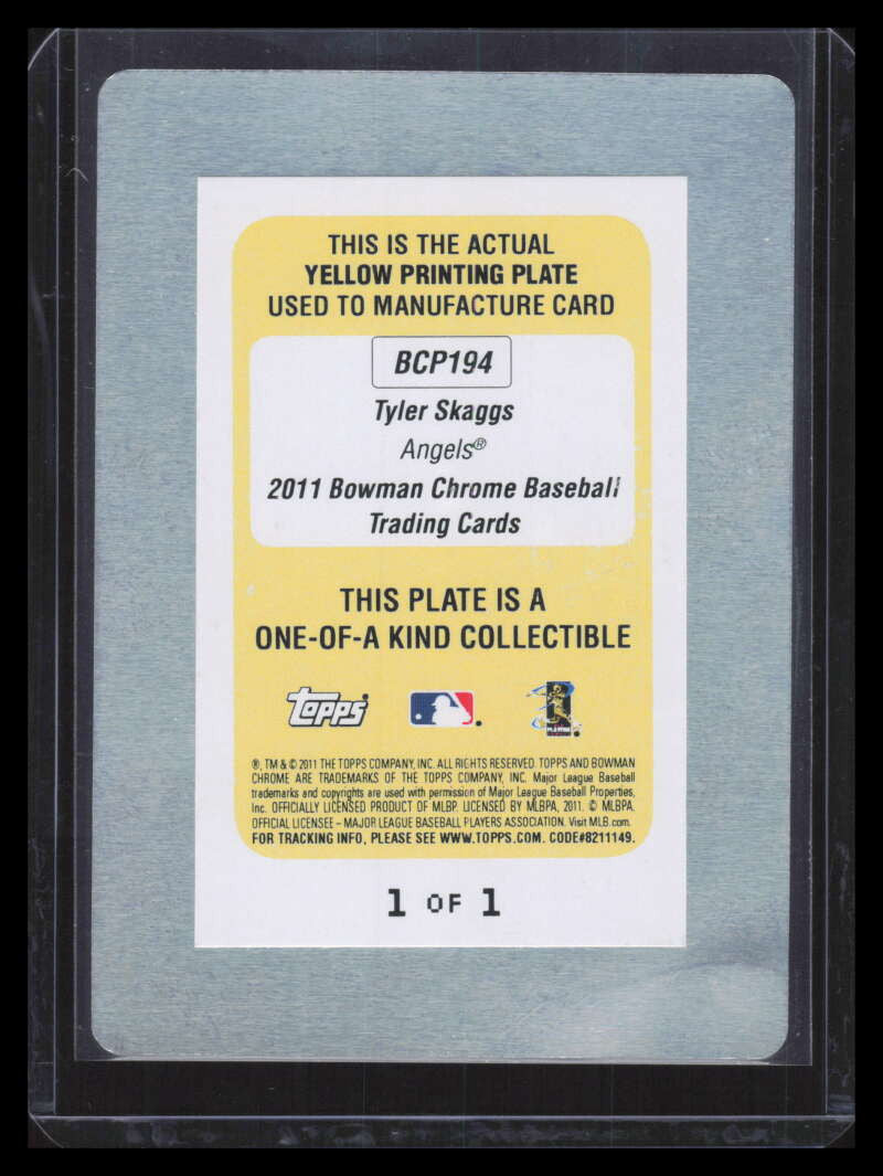 DELETE 167305 2011 Bowman Chrome Prospects Printing Plate Yellow bcp194 Tyler Skaggs RC 1/1