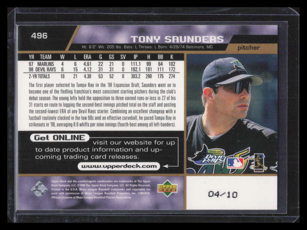 DELETE 167308 1999 Upper Deck Exclusives Level 2 496 Tony Saunders 4/10
