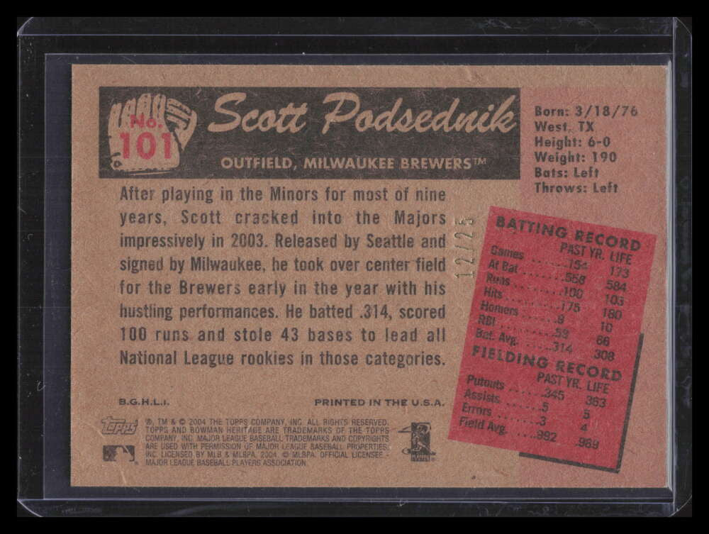 DELETE 167311 2004 Bowman Heritage Mahogany 101 Scott Podsednik 12/25